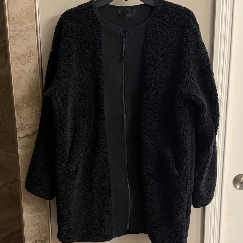 Lululemon Black Collarless Textured Fleece Sherpa Full Zip